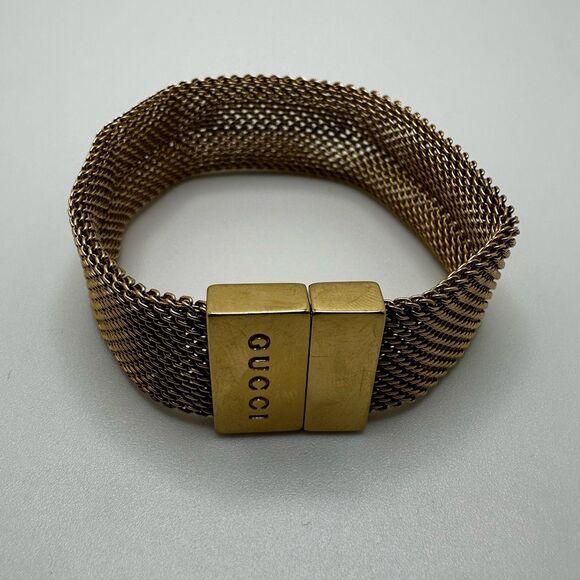 Gucci Gold Tone Mesh Bracelet - Picture 1 of 8